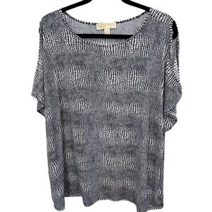 Michael Kors Black and White Patterned Top Cold Shoulder